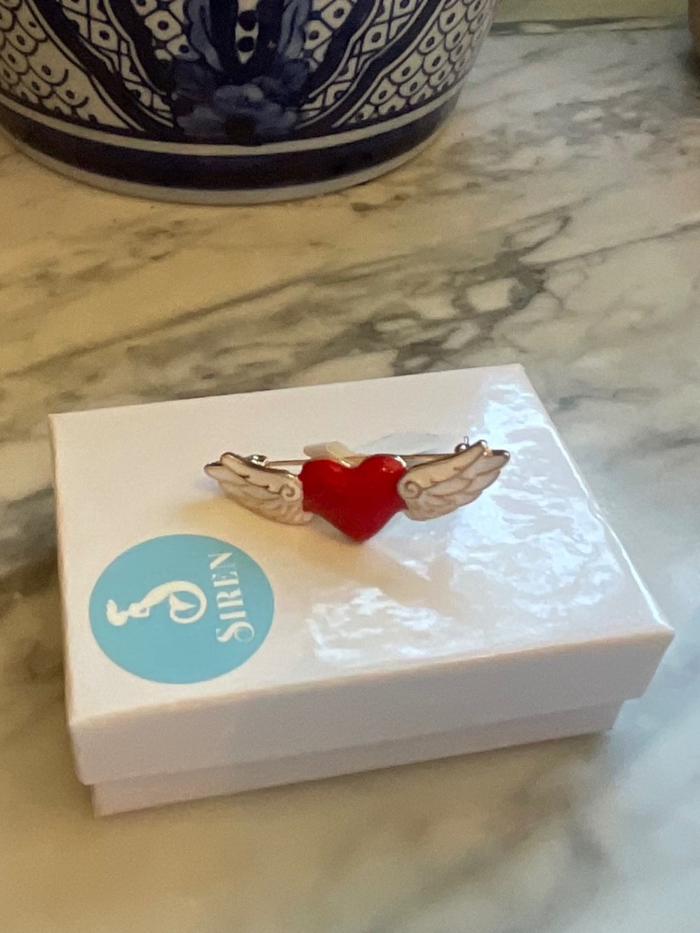 Sweet little enameled heart pin from the San Francisco Boutique, Siren. New